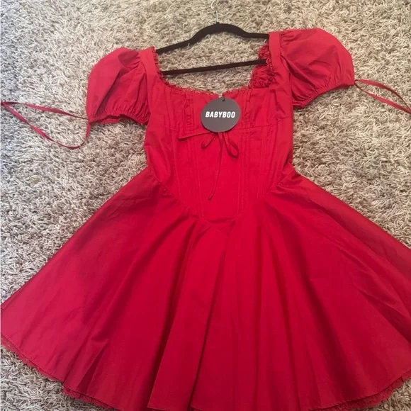 BABYBOO Women's Elegant Red Casual Dress - Picture 3 of 3